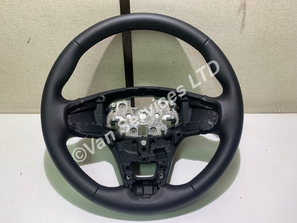 Black Leather Steering Wheel Cover For Ford Transit Custom Van (2013+) - White Stitch By Custom Steering LTD