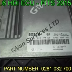 TRAFIC VIVARO PRIMASTAR 1.6 HDI ECU FITS 2014-18 0281 032 700